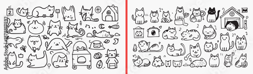 Cute Cat Doodle Collection, Kawaii Kitten Illustration, Funny Feline Drawing, Pet Animal Sketch, Adorable Cat Art, Cat Lover Design, Playful Kitty Pattern

