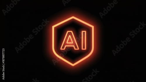 Neon AI shield logo with glowing orange light on black background Free Download Neon AI shield logo with glowing orange light on black background - GFXLoad