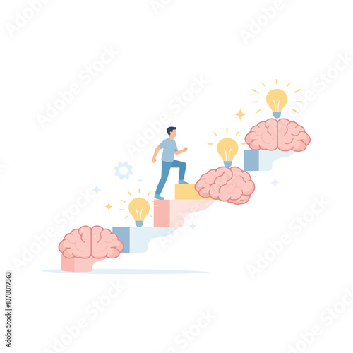 Mental growth and creative thinking concept with businessman on a mindset ladder vector