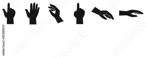 Hand vector silhouette, detailed hand gestures, positions, signs. Ideal arm, hands for illustrations, logos, icons showcasing human interaction, expression. Vector illustration.