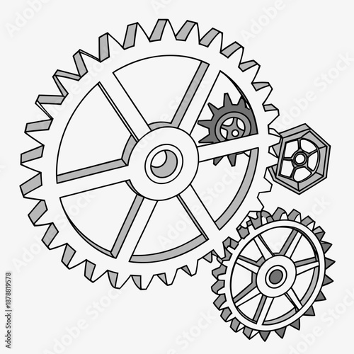 Assembly diagram with functional interlocking gears