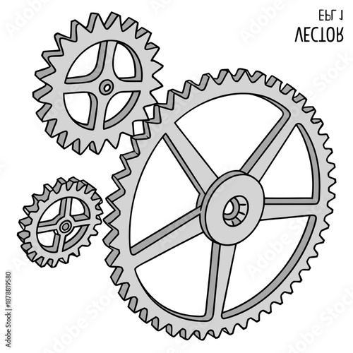 Gray gear assembly diagram with functional interlocking gears