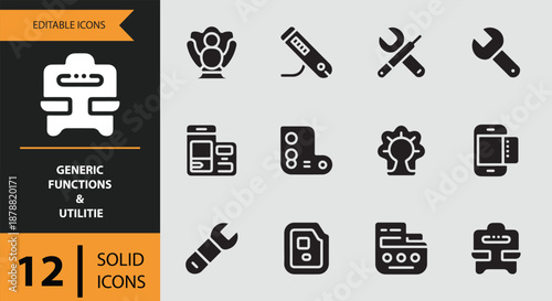 Generic functions and utility solid icons pack for technology and maintenance applications
