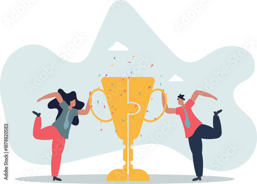 Success and Victory Celebration. Golden Cup United by two employees.