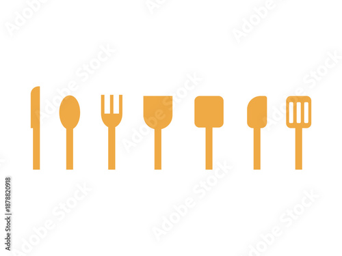 調理器具（包丁、お玉、ヘラ）のアイコンのイラストのセット