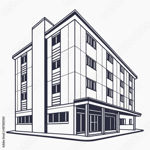 Modern Shift Building Architecture Using Composite Modular Components, Vector Illustration of Innovative Prefabricated Design