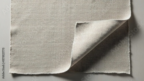 A Folded Piece of Textured Beige Fabric on a Soft Gray Background