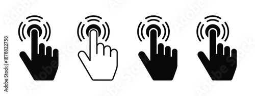 Doorbell Icons simple black line vector depicting hand pressing doorbell, notification and delivery illustration isolated on white background.