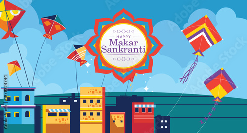 Colorful vector illustration of New York City skyline with urban buildings, streets, and skyscrapers under the sky