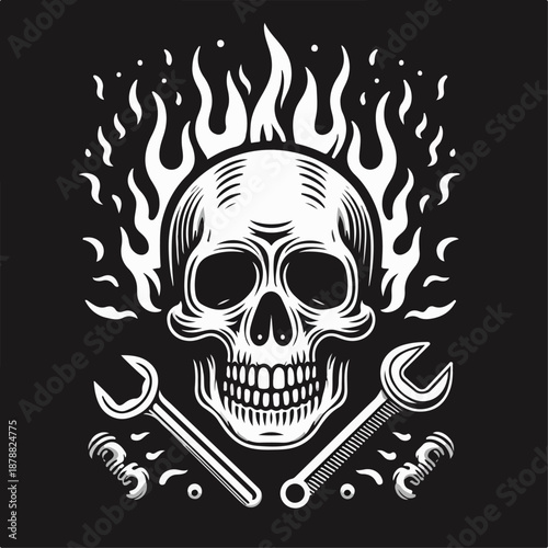 Vector illustration of a skull with a blazing fire aura