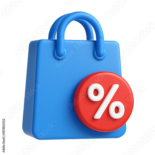 3D shopping bag discount symbol for retail sale promotion isolated on transparent background