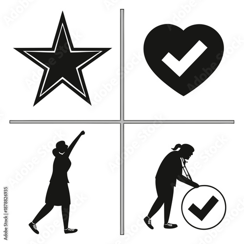 Symbolic illustration of achievements and actions