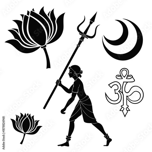 Hindu deity silhouette with symbols
