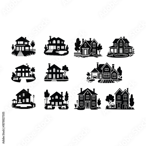 Illustration of modern villa with detailed architectural and outdoor elements.