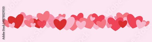 Valentine nubes seamless banner, romantic red and pink heart decoration, vector card illustration for holiday and wedding
