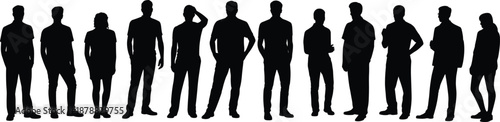 People Silhouette Group Showing Men and Women Standing in Various Casual and Professional Poses Isolated on White Background Community Lifestyle Illustration