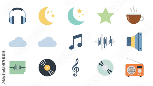 Music Audio Icons Headphones Vinyl Radio.