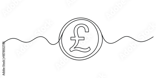 Continuous line drawing of british pound sterling coin
