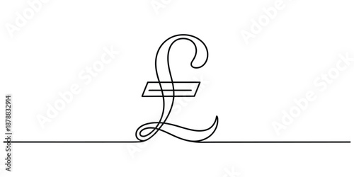 Continuous line pound sterling currency symbol vector