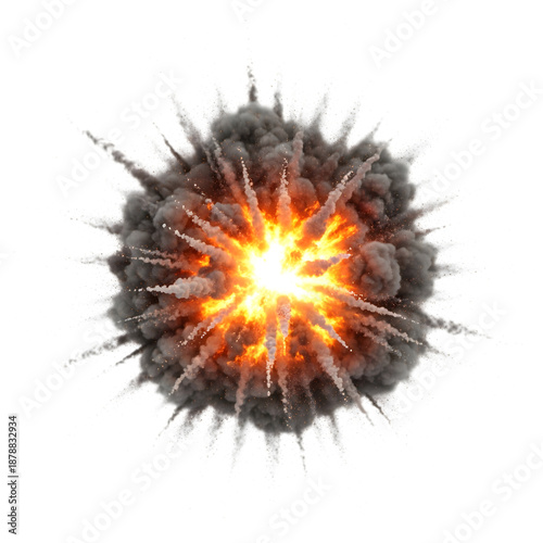 Fiery explosion effect with glowing sparks and radiant energy a dynamic visual element isolated on transparent background