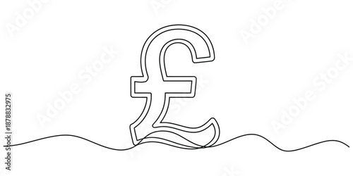 Minimalist continuous line drawing of pound sterling symbol
