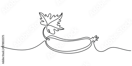 Continuous line drawing of a fresh cucumber with a vibrant leaf, representing healthy organic food