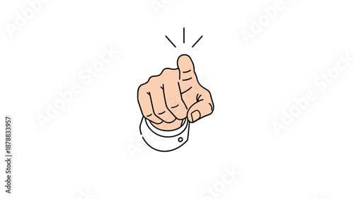Close-up of a cartoon hand in a business shirt pointing directly at the viewer, used for recruitment or making a direct point.