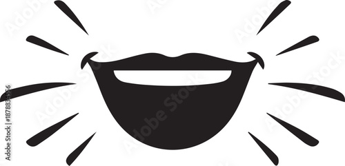 Smiling lips with dynamic motion lines expressing joy and excitement