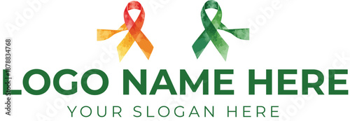 Awareness ribbon logo vector with red-orange and green ribbons for health, support, or cause branding