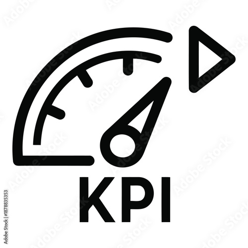 Vector icon a black and white icon of a kpi speedometer with a needle pointing upwards