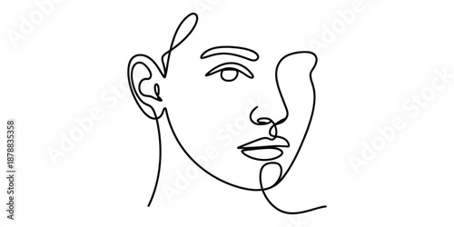 Elegant continuous line art drawing of a feminine face in profile, capturing beauty and simplicity