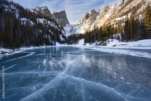 Frozen Dream Lake with Ice Cracks in Rocky Mountain National Park