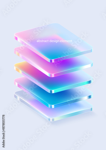 Abstract vector background of 3D squares and rectangles.. Transparent iridescent geometric shapes for poster and presentation design.