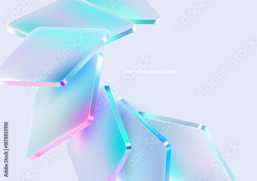 Transparent and glass 3D geometric shape. Abstract composition of squares and rectangles in liquid glass style. Vector elements for poster design.