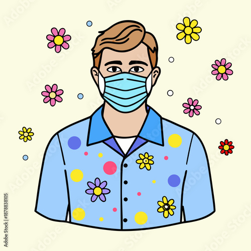 Man wearing a face mask surrounded by flowers