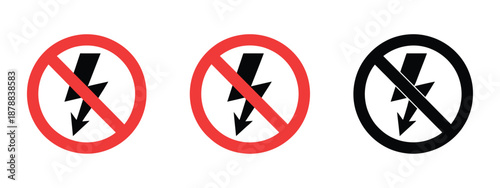 No Electricity Signs vector illustration of lightning ban symbols, blackout and power outage warning. vector