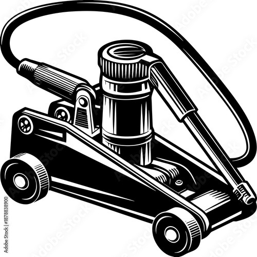 Black and white illustration of a hydraulic jack