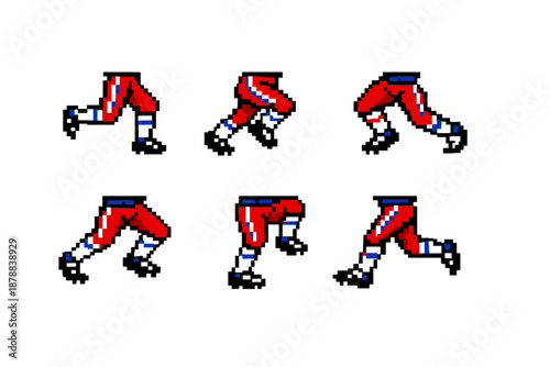 Pixel art American football player legs in action poses