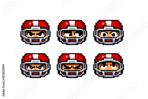 Pixel art football player helmet icons with varied expressions