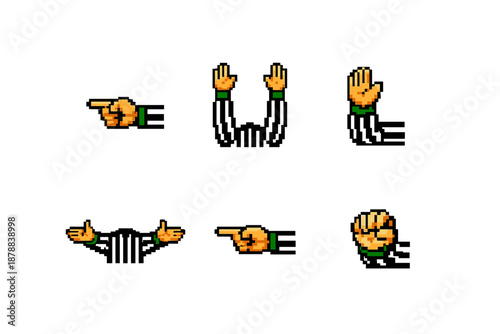 Pixel art football referee hand signals and gestures