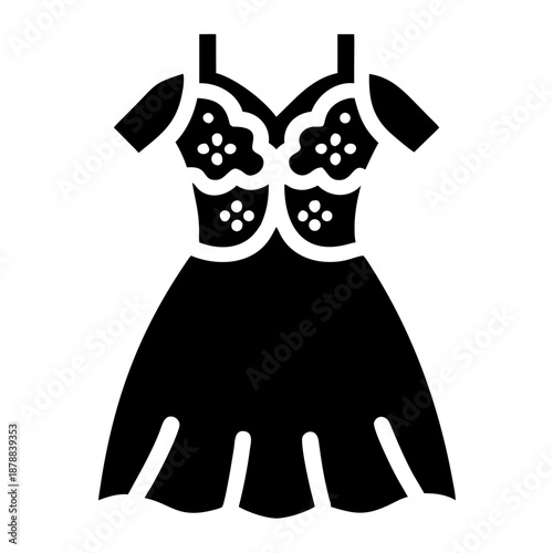 Elegant short dress icon with intricate bodice design, perfect for fashion and clothing themes