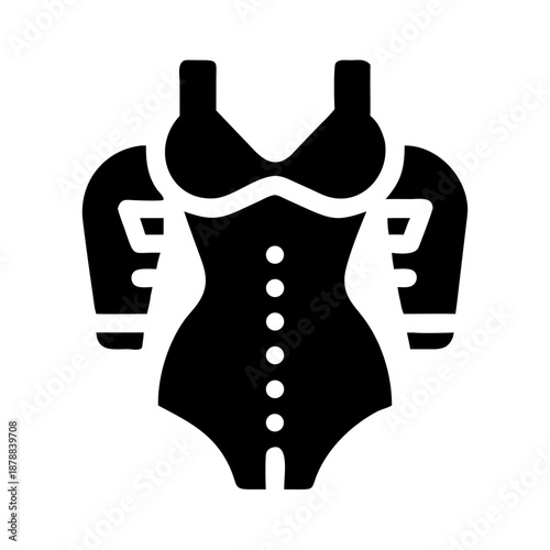 Elegant long-sleeve one-piece swimsuit icon representing women's beachwear fashion