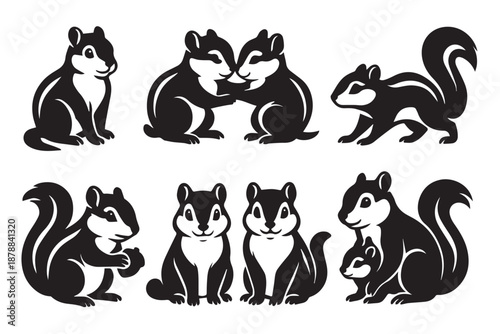 Cute Skunk Family Black & White Illustration Set