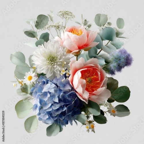Realistic 3D render of artificial silk flower bouquet with elegant decorative arrangement for home