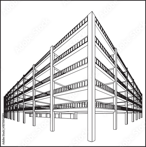 Architecture coloring page for kids and adults, black and white sketch line art vector illustration