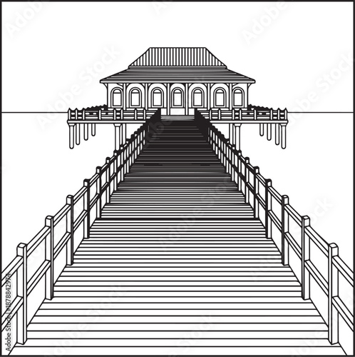 Architecture coloring page for kids and adults, black and white sketch line art vector illustration