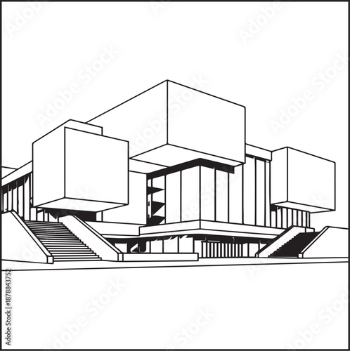 Architecture coloring page for kids and adults, black and white sketch line art vector illustration