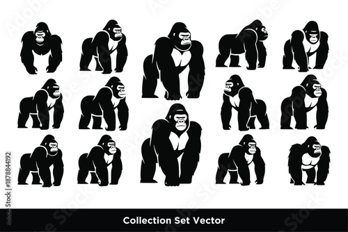 Gorilla set silhouettes isolated vector logo icon