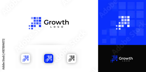 Growth Logo Financial Grow Rise Arrow Abstract Shape. Finance Technology Corporate Logotype. Fintech Digital Transformation Brand, Marketing Business Startup Modern Symbol Design. Vector Illustration