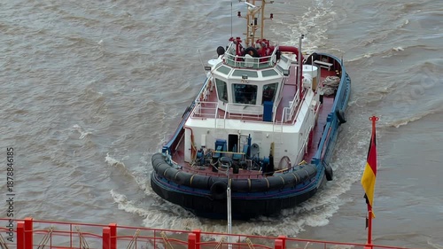 Harbor Assistance Tugboat During Port Operations, Buenos Aires, Argentina - 4K
